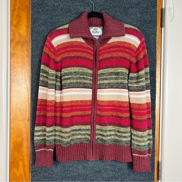 Vintage Tiara International Stripe Full Zip Sweater Women's Size Large - Picture 12 of 12